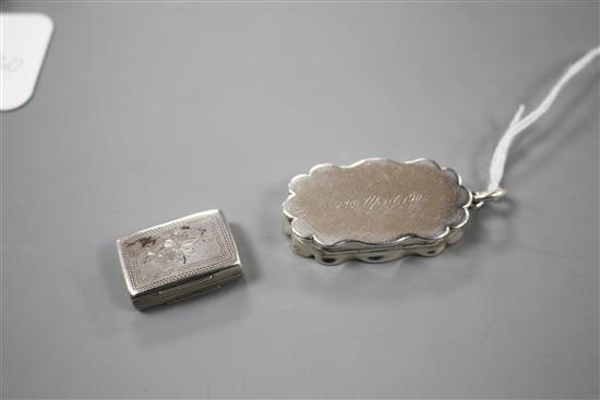 A Victorian silver rectangular vinaigrette, Edward Smith, Birmingham, 1846 and one other vinaigrette.